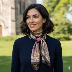 Classic Elegant Multifunctional Striped Silk Scarf Lightweight Pink Blue Gold